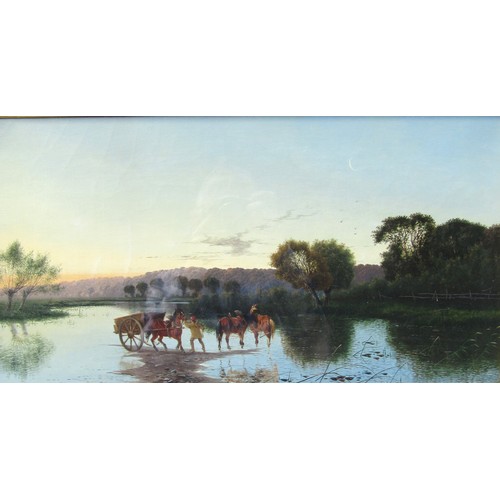 7132 - EDWIN HENRY BODDINGTON (c1836-1905) An ornate framed and glazed oil on canvas, 'Evening on the River... 