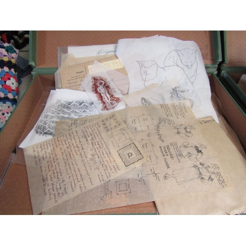 1180 - Two vintage storage cases containing tracings, fashion sketches and samples for textile designs