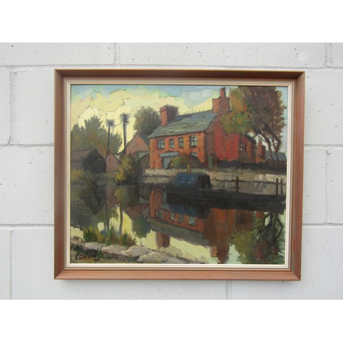 7063 - JAMES EVERETT KESSELL (1915-1978) A framed oil on board, 'The Sephton Brothers house at Sutton Stop'... 