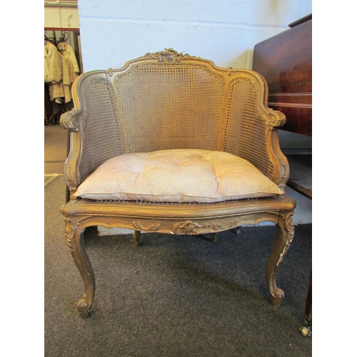 1019 - A giltwood bergere tub chair on cabriole fore legs with carved detailing