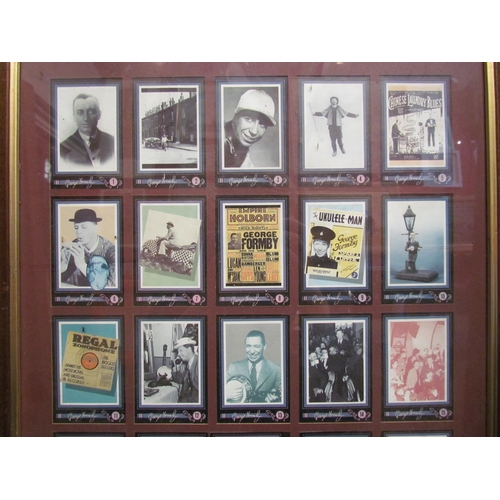 1034 - A George Formby set of cards, framed and glazed, 66cm x 41cm total