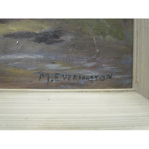 1047 - M.EVERINGTON: An oil on board of a heron, framed, signed lower right, 49cm x 39cm image size