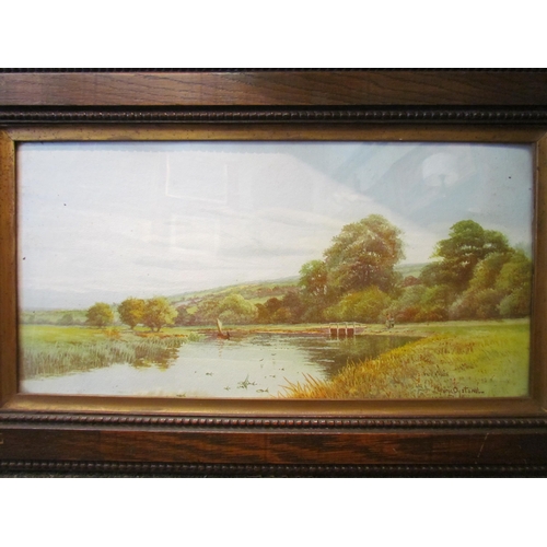 1065 - GEORGE OYSTON: Watercolour depicting a river scene with sailing dinghy and onlookers at the bank.  S... 