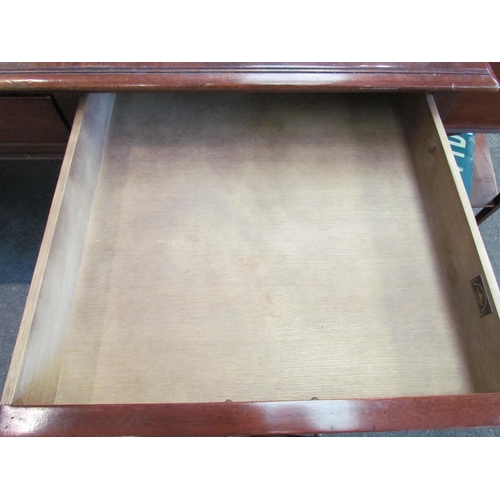 1111 - A Norfolk Manor twin pedestal mahogany desk, seven drawers, gilt tooled green leather insert, 77cm h... 