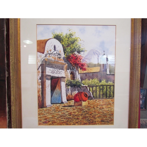 1123 - WALDO: A watercolour of a Peruvian village scene, signed lower right, framed and glazed, 31.5cm x 24... 