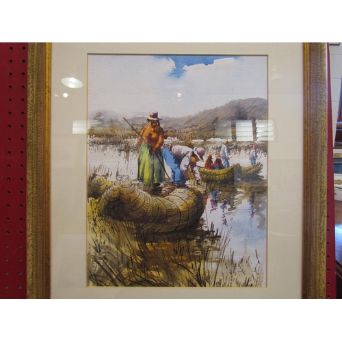 1123 - WALDO: A watercolour of a Peruvian village scene, signed lower right, framed and glazed, 31.5cm x 24... 