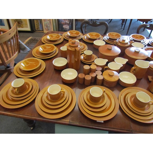 1150 - A large quantity of Hornsea Saffron table wares including storage jars, tureens, tea and coffee pots... 