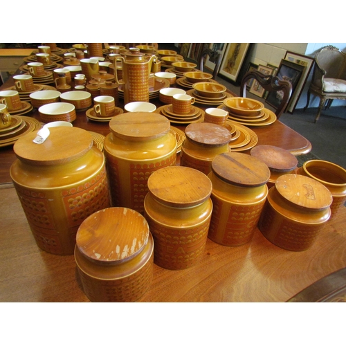 1150 - A large quantity of Hornsea Saffron table wares including storage jars, tureens, tea and coffee pots... 