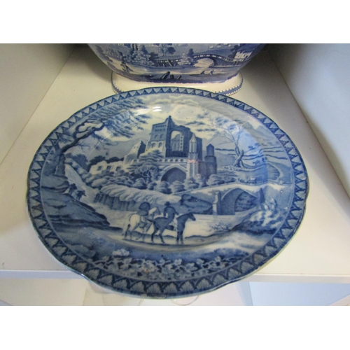 1280 - A collection of blue and white transfer ware to include graduating jugs, tureen lacking cover, small... 