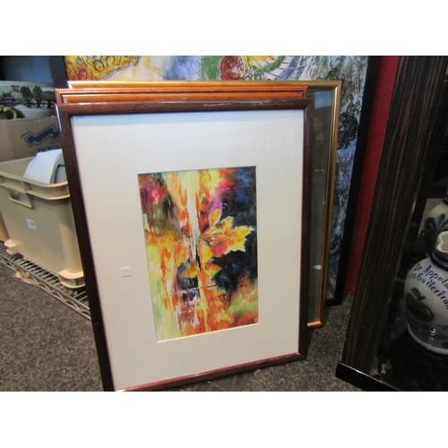 1536 - Six various prints and embroidered images depicting sleigh ride in snow, print of Corfu street scene... 