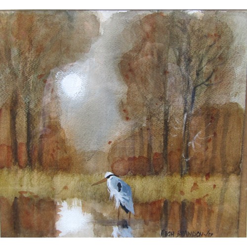 7073 - HUGH BRANDON COX (1917-2003) A framed and glazed watercolour - 'Autumn Fishing' depicting a standing... 