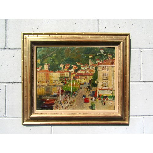 7062 - MICHAEL GILBERY (1913-2000) An ornate framed oil on board, 'Como Town, Italy'. Signed bottom left. N... 