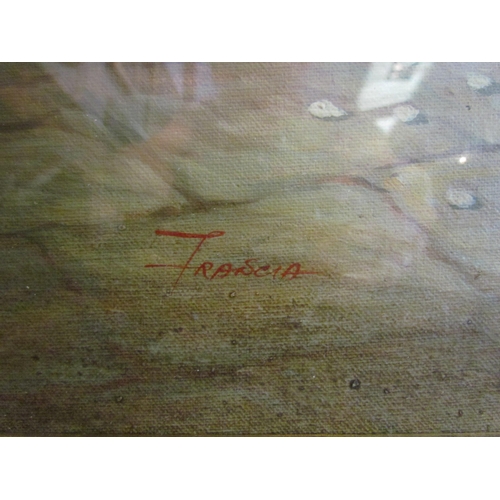 1073 - FRASCIA (XX): An oil on canvas of farrier tending to white horse, ornate gilt frame, 48.5cm x 68.5cm... 