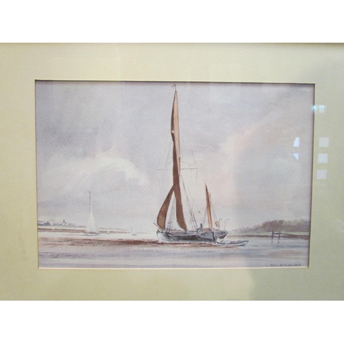 4041 - JIM HUGHES: A pair of watercolours depicting Thames barges, both signed lower right, framed and glaz... 