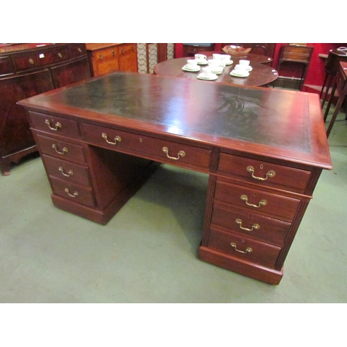 4079 - A Victorian nine drawer mahogany desk with original leather insert and brass handles, 76cm high x 15... 