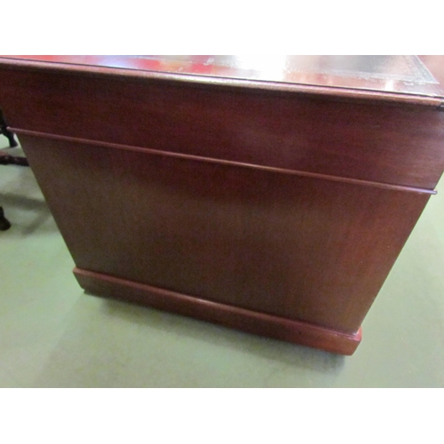 4079 - A Victorian nine drawer mahogany desk with original leather insert and brass handles, 76cm high x 15... 