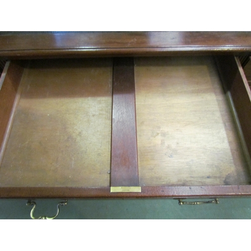 4079 - A Victorian nine drawer mahogany desk with original leather insert and brass handles, 76cm high x 15... 