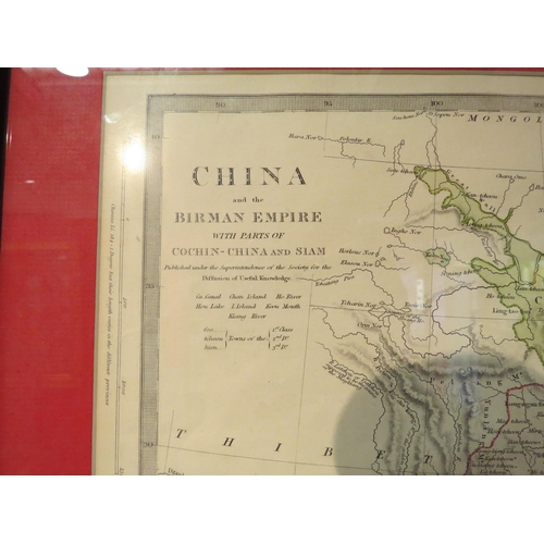 4105 - A map of China and the Birman Empire with parts of Cochin-China and Siam, framed and glazed, 32cm x ... 