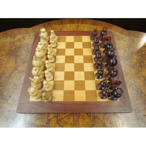 4120 - Two sets of modern Chess Baron Eastern snuff bottle shaped wood chess pieces with one board, king he... 