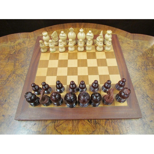 4120 - Two sets of modern Chess Baron Eastern snuff bottle shaped wood chess pieces with one board, king he... 