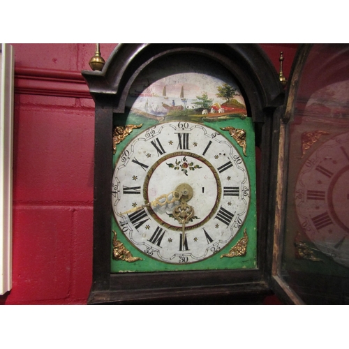 4156 - Dutch Staartklok, ca. 1860, hand painted dial, ornate brass hands, 4' high x 13