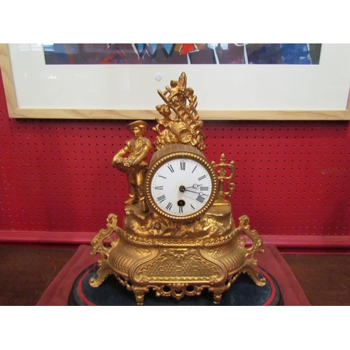 4168 - A 19th Century French gilt mantel clock in glass dome, 38cm high x 32cm wide   (R) £80