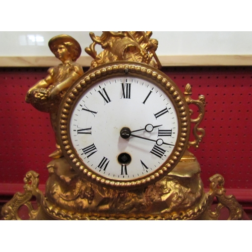 4168 - A 19th Century French gilt mantel clock in glass dome, 38cm high x 32cm wide   (R) £80