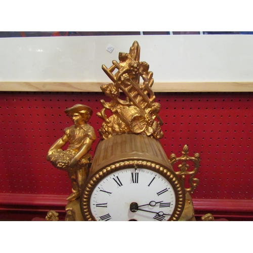 4168 - A 19th Century French gilt mantel clock in glass dome, 38cm high x 32cm wide   (R) £80