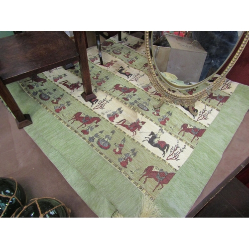 4201 - A decorative Mongolian tablecloth and a gilt easel frame mirror (2)