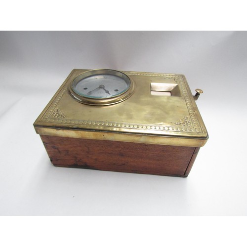 4232 - A 'Kosmoid' Time Recorder, ca. 1900, oak and brass case, two train spring-driven movement 5 1/2