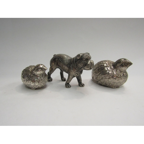 4357 - A salt and pepper pot in the form of partridges and a figure of a pug (3)