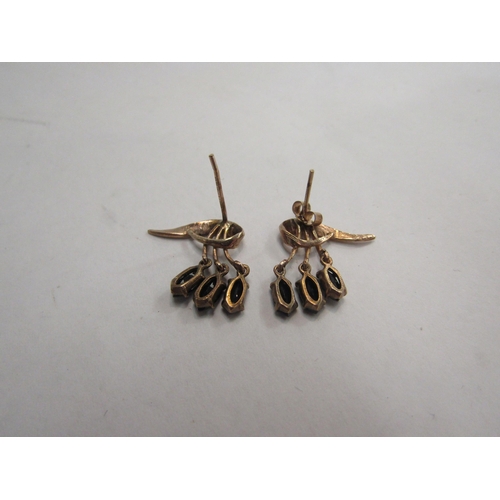 4374 - A pair of 9ct gold sapphire spray earrings, only one butterfly