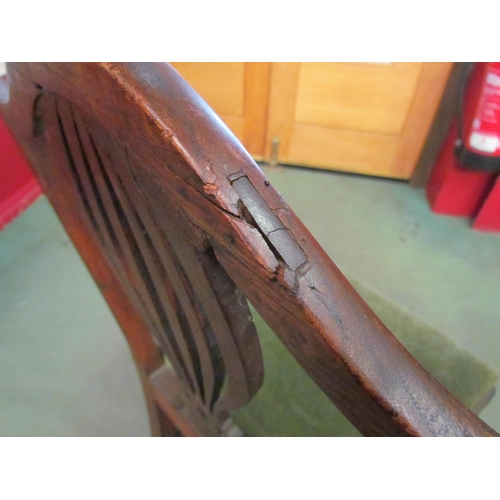 4022 - A 19th Century oak dining chair with pierced back splat on stretcher base, a/f    (E) £5-10