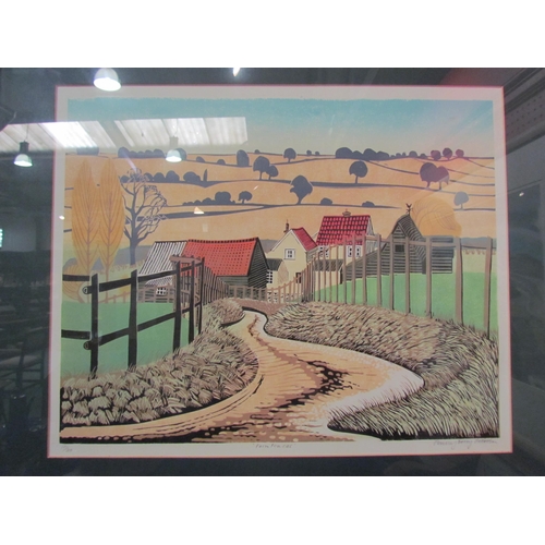 4038 - PENNY BERRY PATERSON (1941-2021) A framed and glazed coloured etching - 'Farm Fences'. Pencil signed... 