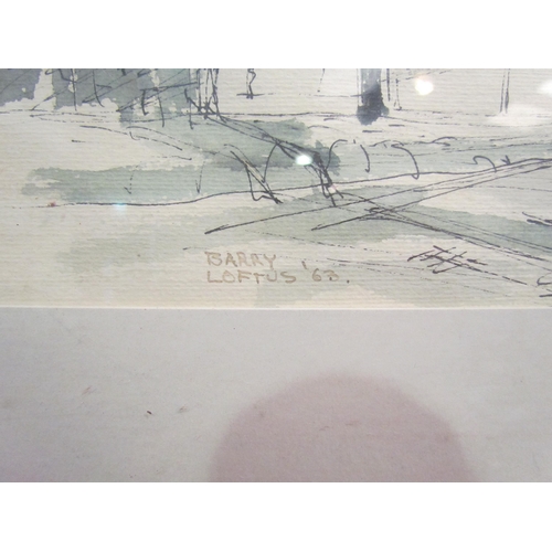 4044 - BARRY LOFTUS: An artist sketch of buildings, signed and dated '68 lower left, framed and glazed, 25c... 