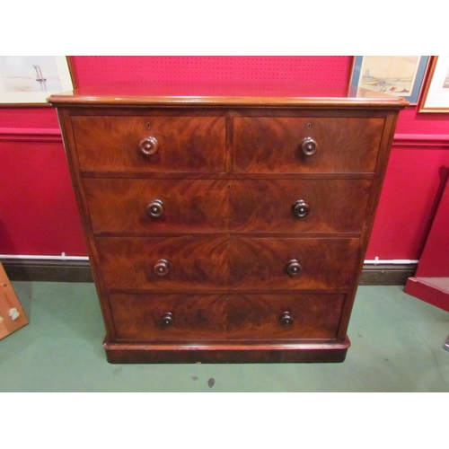 4048 - A mid Victorian flame mahogany round cornered chest of two short over three graduating long drawers ... 