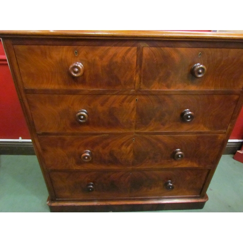 4048 - A mid Victorian flame mahogany round cornered chest of two short over three graduating long drawers ... 