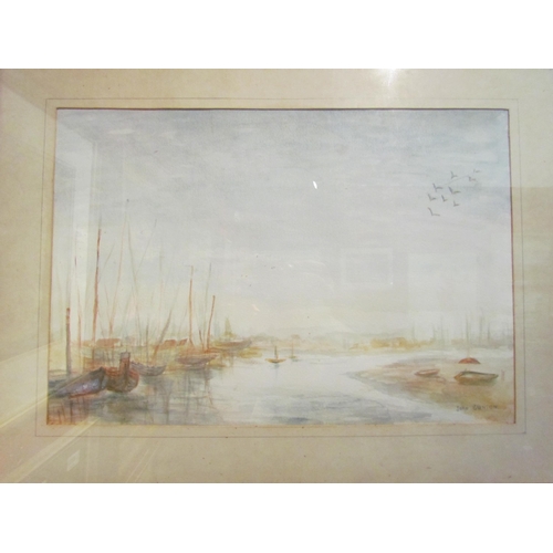 4056 - Two framed and glazed watercolours, JOAN BUNTON estuary scene, signed lower right, 27cm x 39cm image... 