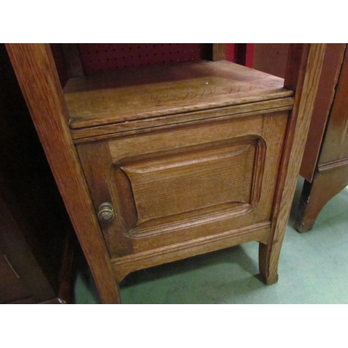 4069 - An Arts & Crafts light oak marble top pot cupboard, single drawer and cupboard door, 94cm tall x 40c... 