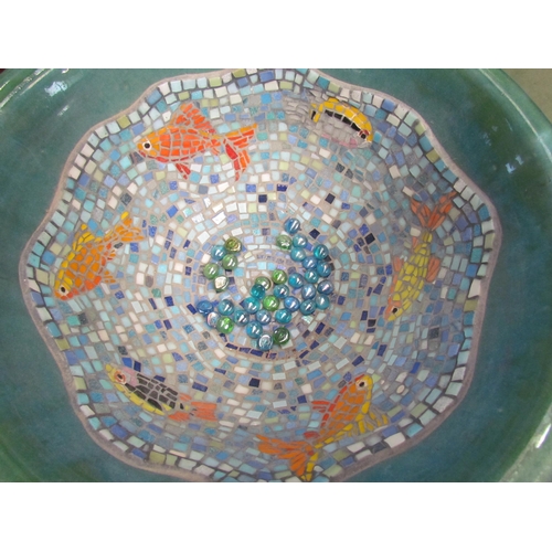 4081 - A large ceramic bowl, the interior decorated with mosaic fish design, 19.5cm tall x 47cm diameter   ... 