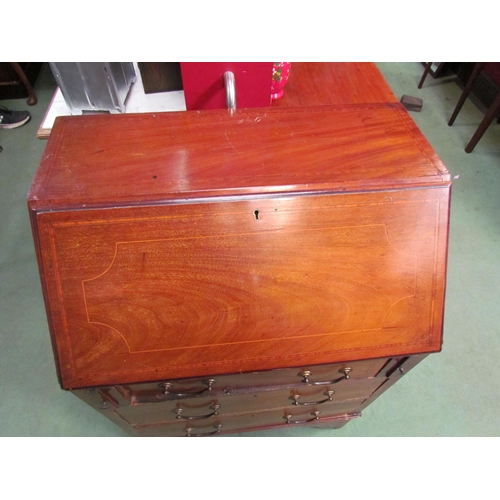 4085 - A mahogany three drawer student's bureau on bracket feet, 93cm tall x 62cm wide x 39cm deep    (E) £... 