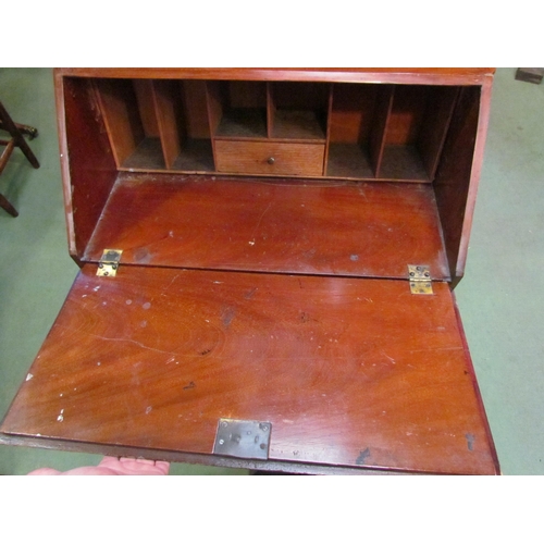 4085 - A mahogany three drawer student's bureau on bracket feet, 93cm tall x 62cm wide x 39cm deep    (E) £... 