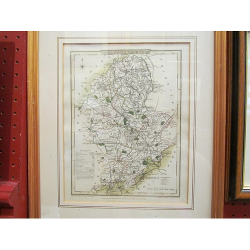 4109 - A framed map of Staffordshire, 25cm x 20cm image size, and an etching of Lichfield Cathedral, framed... 