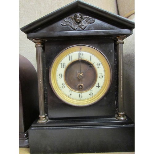 4121 - An Enfield mantel clock with key and pendulum and a slate architectural form mantel clock (2)