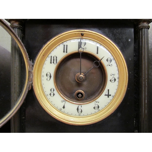 4121 - An Enfield mantel clock with key and pendulum and a slate architectural form mantel clock (2)