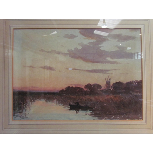 4139 - C.E. Hannaford, R.B.A. watercolour depicting Broad scene with windmill at sunset, signed lower left,... 