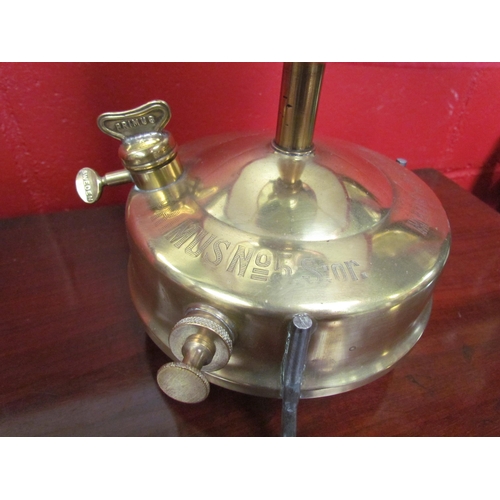 4143 - A brass Primus stove converted to a table lamp with shade