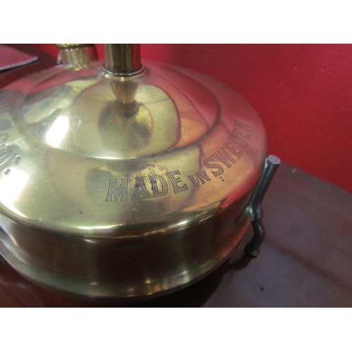 4143 - A brass Primus stove converted to a table lamp with shade