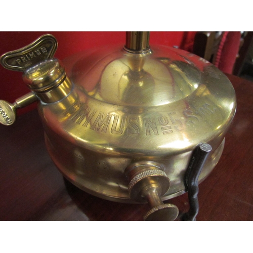 4143 - A brass Primus stove converted to a table lamp with shade