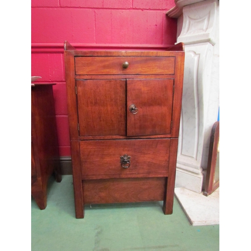 4165 - A Georgian mahogany cabinet the three quarter raised gallery with fret handles over a single drawer ... 